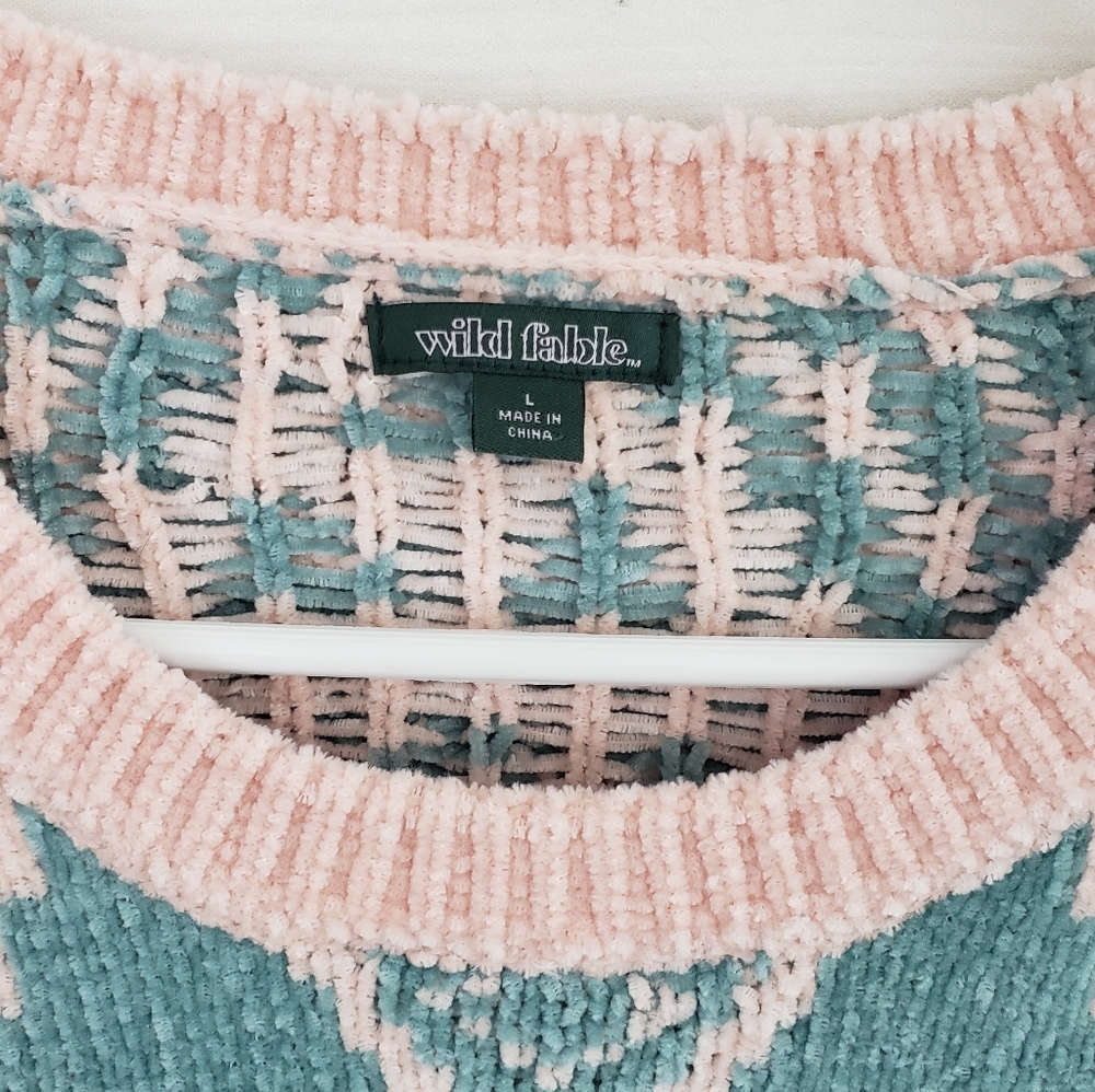 Wild Fable Teal/Pink Crewneck Sweater - Picture 3 of 5
